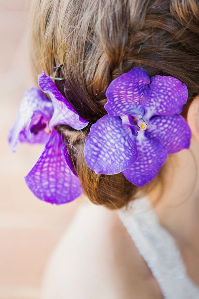 orchids in bride's hair