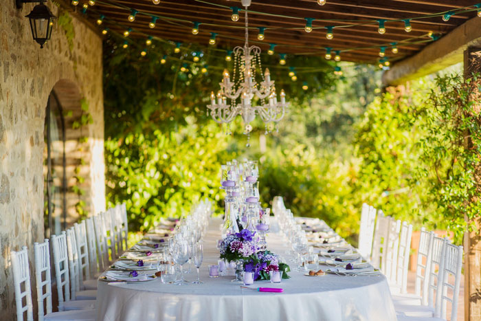 wedding tablescape with chandelier