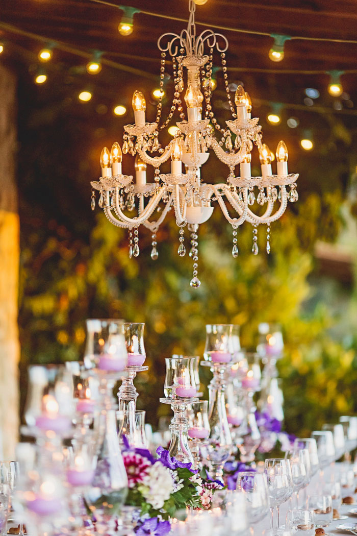 chandelier over reception table