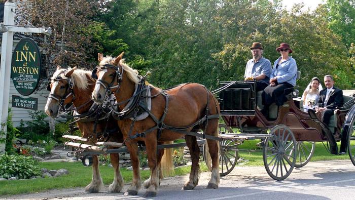 intimate-weddings-inn-at-weston-vt-horse-drawn-carriage