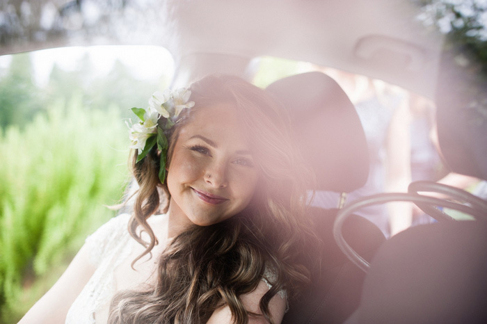 bride in the car