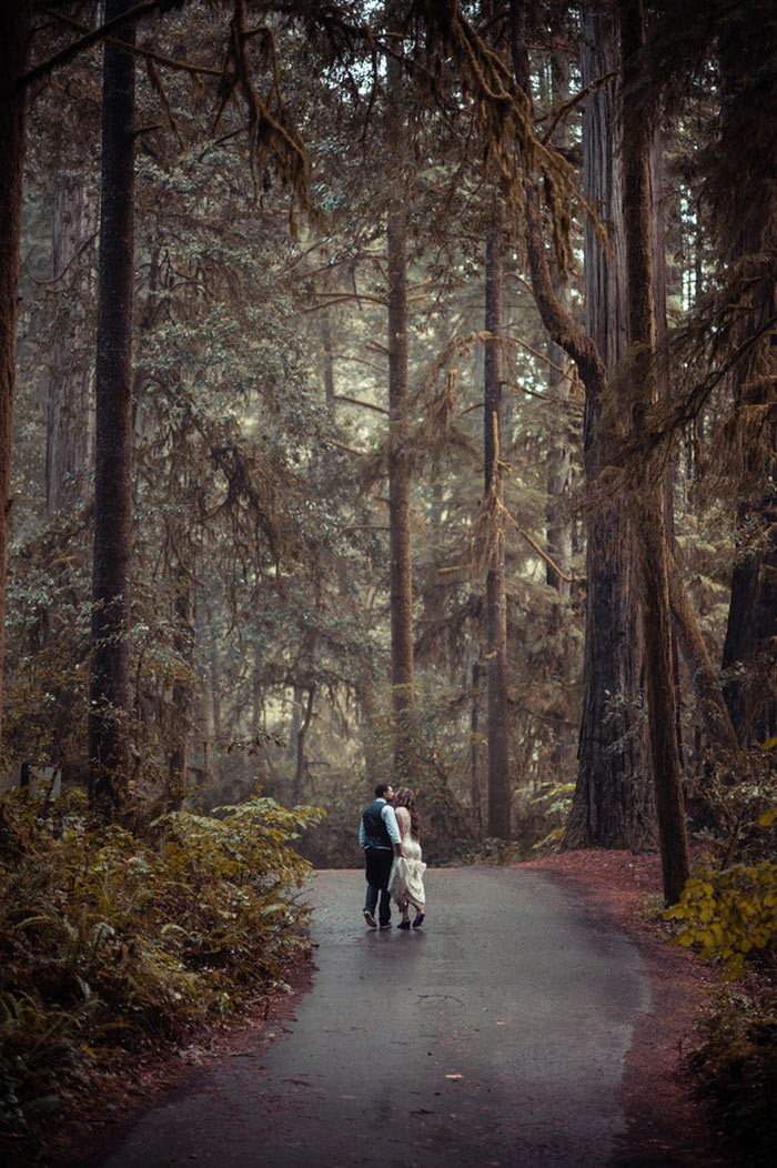 bride and groom portrait in the woods