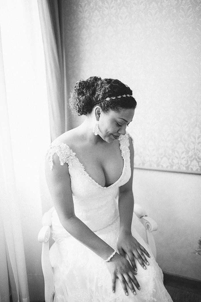 black and white bride portrait