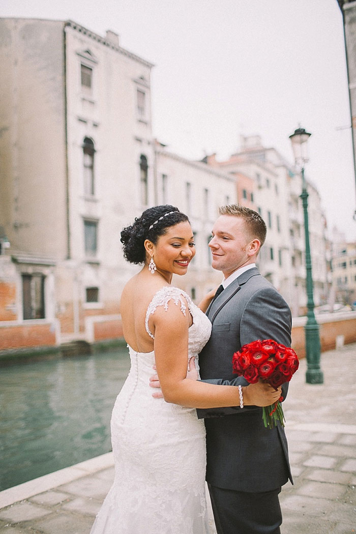 bride and groom portrait by Venice Canal