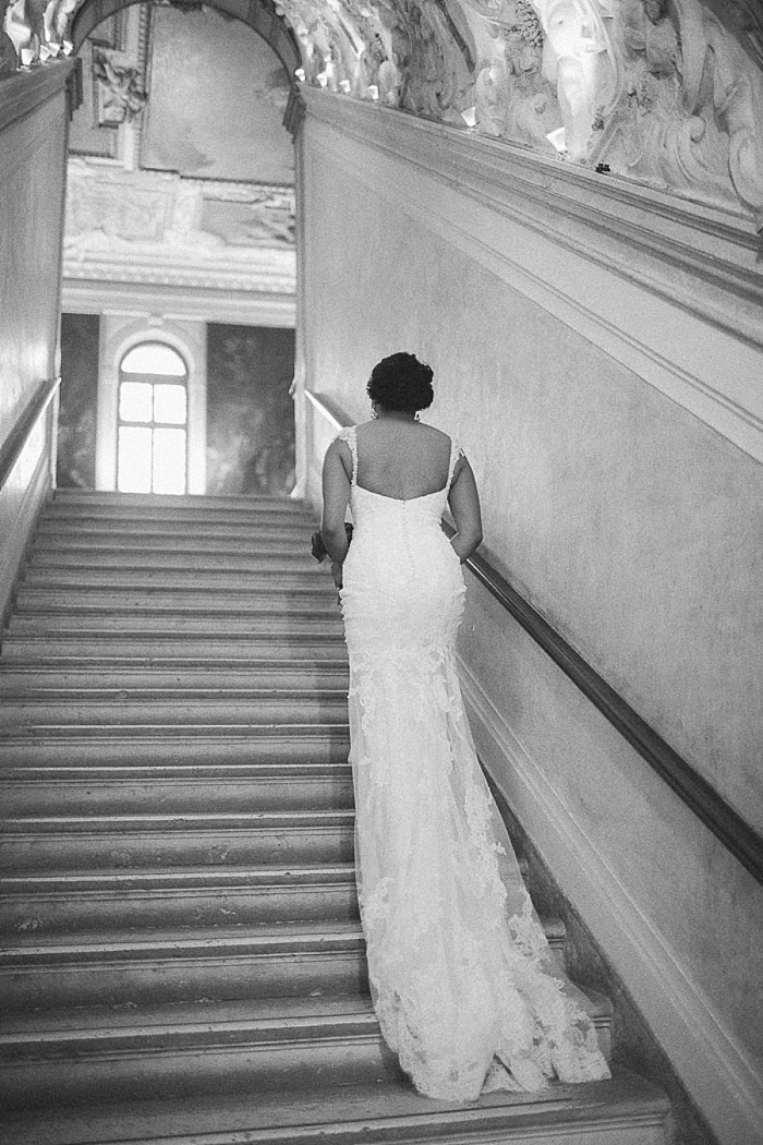 bride climbing stairs