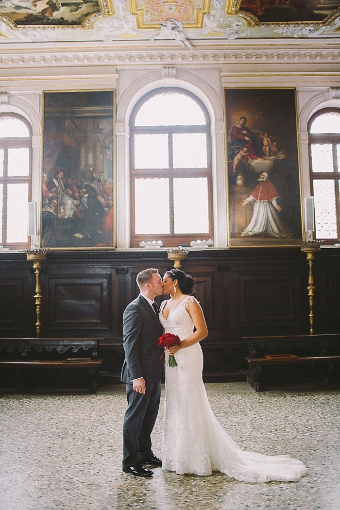 bride and groom kissing