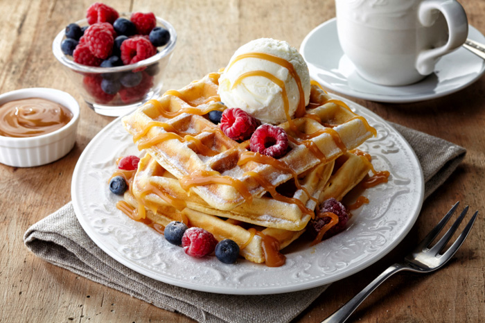 waffles with berries and ice cream
