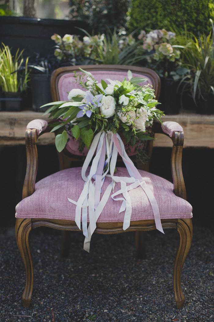 wedding bouquet on antique chair