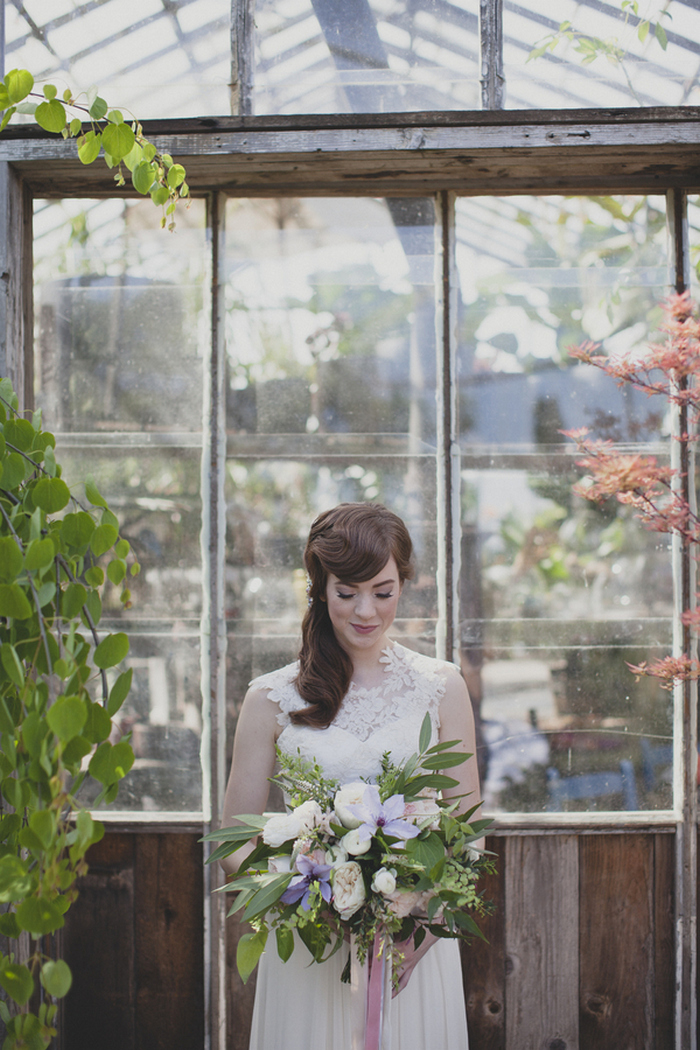 bride portrait in greenhouse