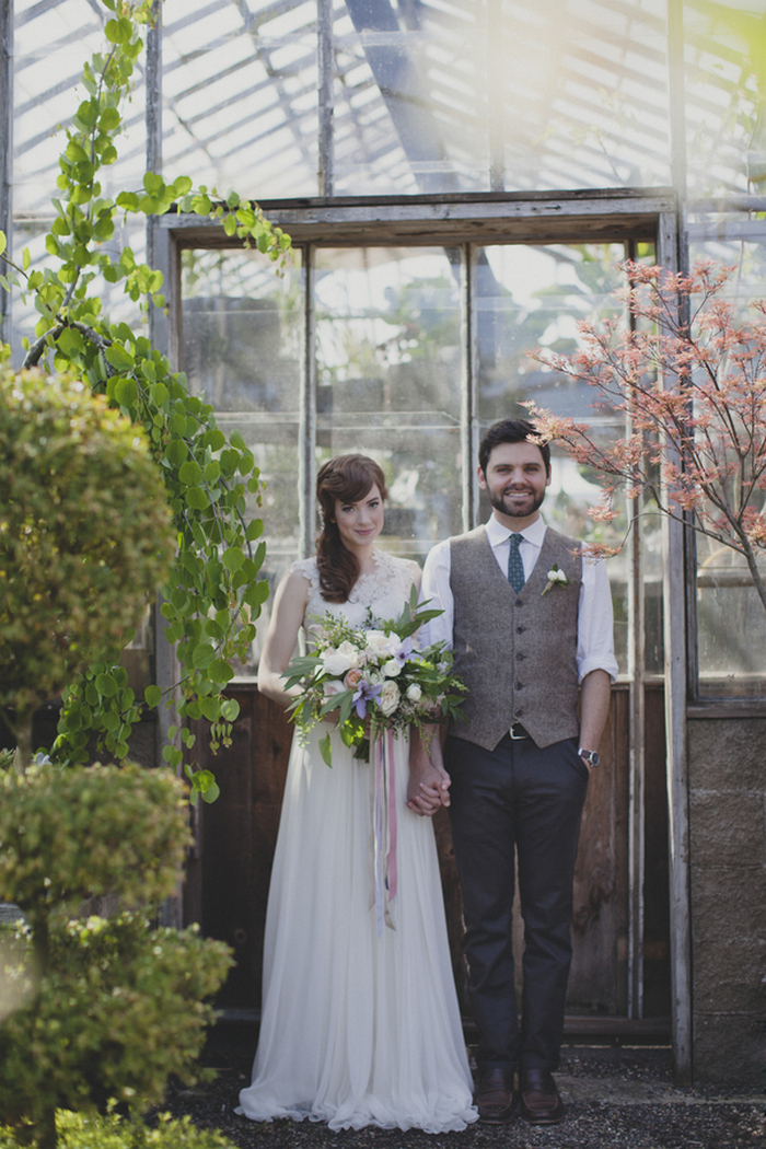 greenhouse wedding portrait