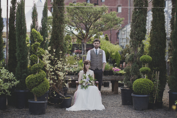 garden tea party wedding portrait