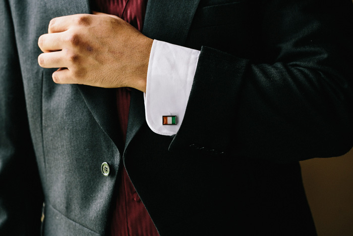 groom wearing Irish flag cufflink