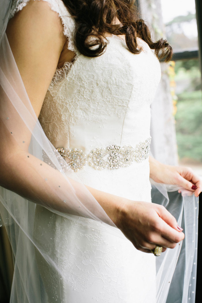 close of bride's dress and veil