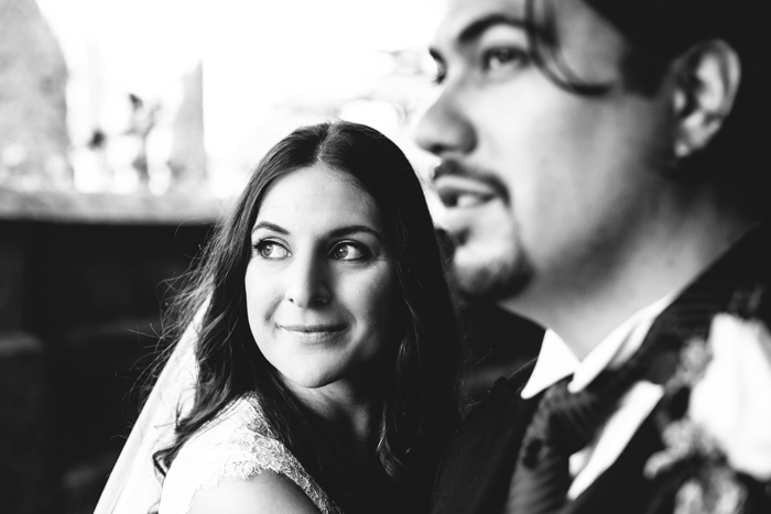 black and white bride and groom portrait