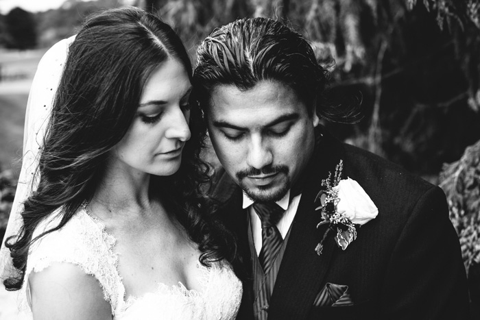 black and white bride and groom portrait