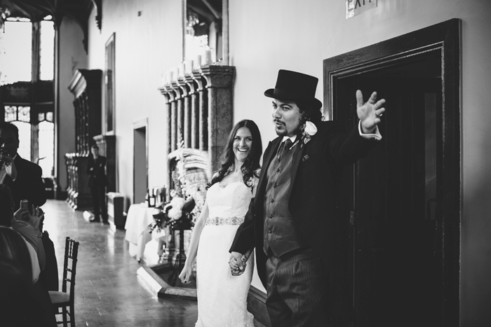 bride and groom making grand entrance at reception