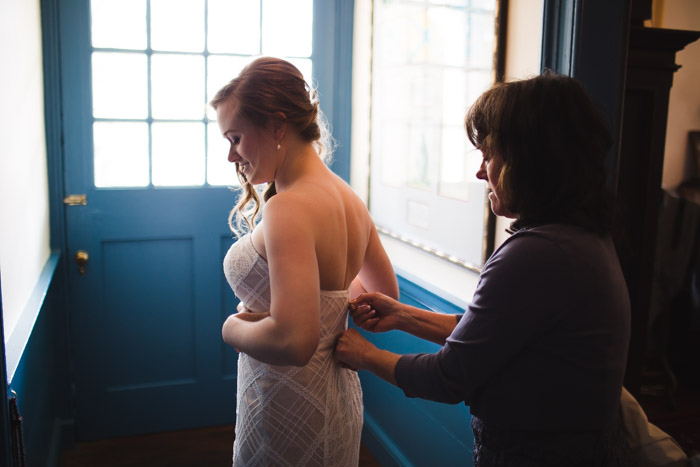 bride getting dressed