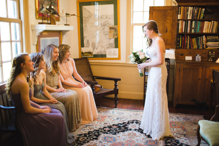 bride seeing her bridesmaids