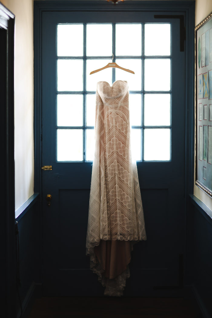 wedding dress hanging up