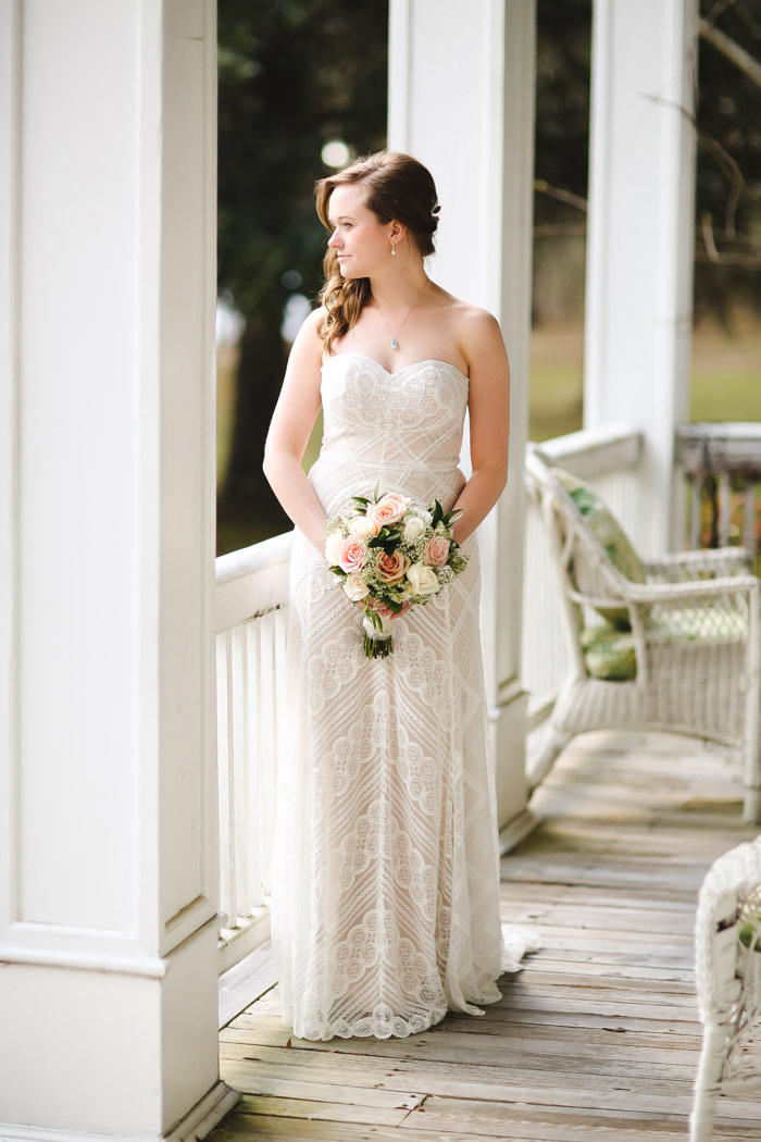 bride portrait on plantation porch