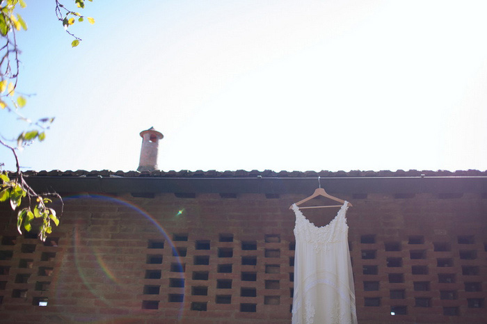 wedding dress hanging up