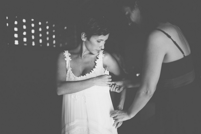 bride getting dressed