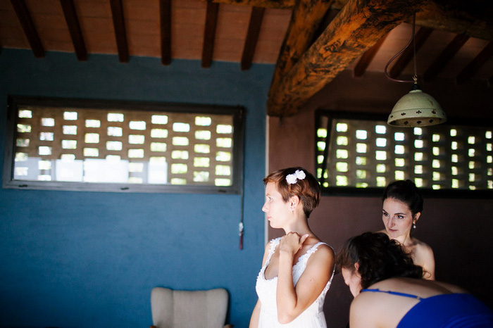 bride getting dressed