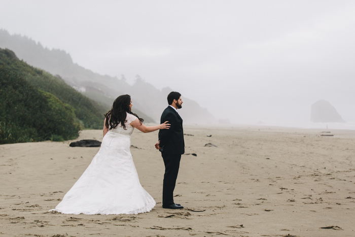 bride and groom first look session