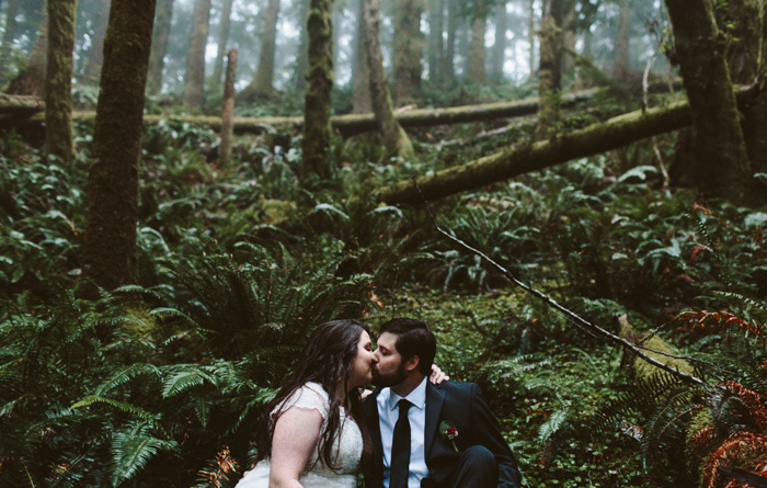 bride and groom portrait in Oregon forest