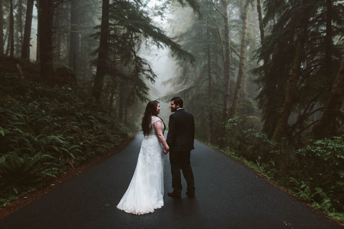 bride and groom portrait in Oregon forest