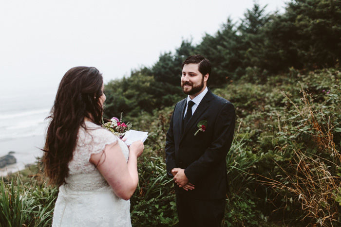 foggy outdoor elopement ceremony