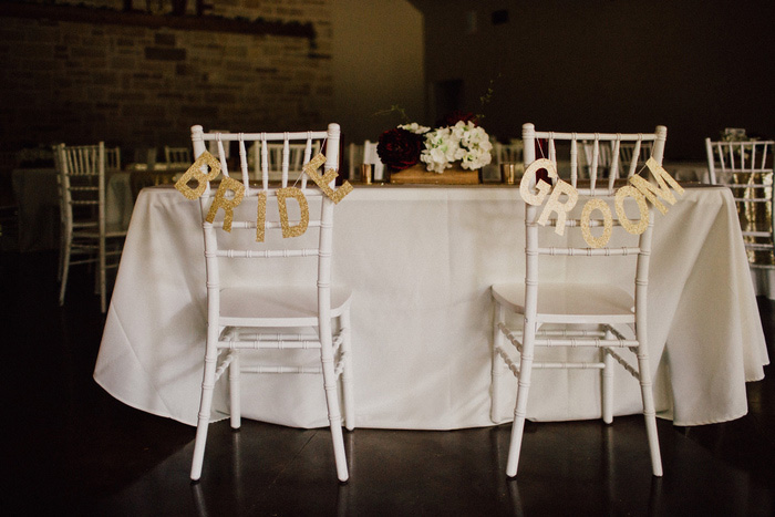 bride and groom chair signs