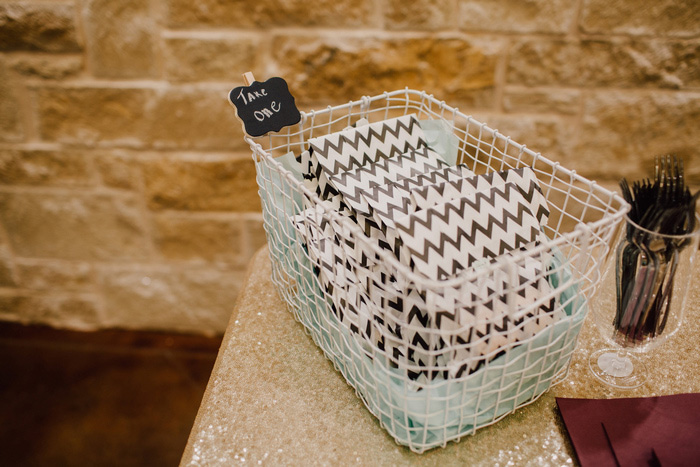 wedding favors in chevron bags