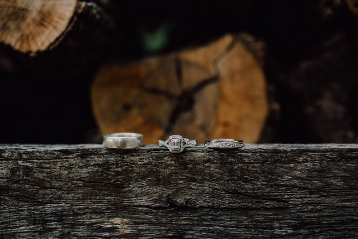 wedding rings on wood