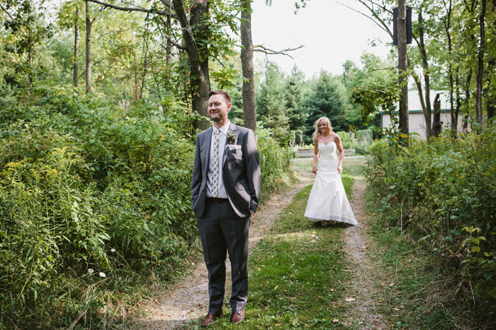 bride and groom first look