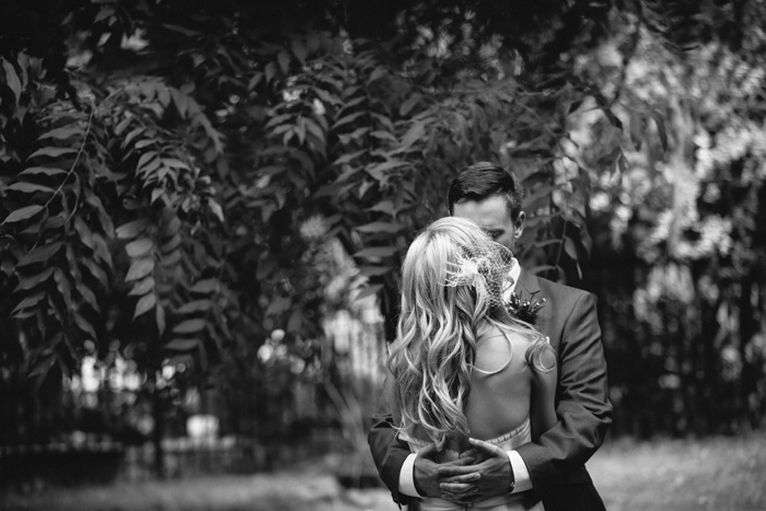 bride and groom kissing