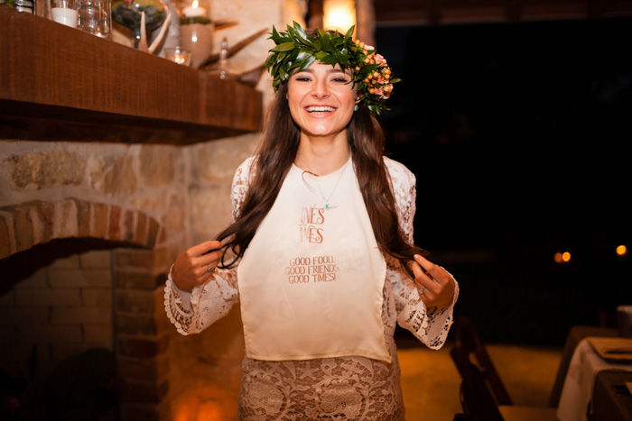 bride wearing bib