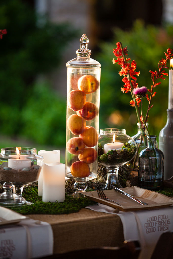 peaches in jar wedding centerpiece