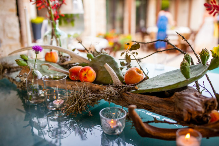 rustic peach and cactus centerpiece