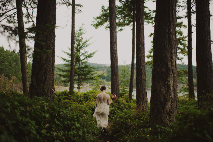 bride walking on Orcas Island