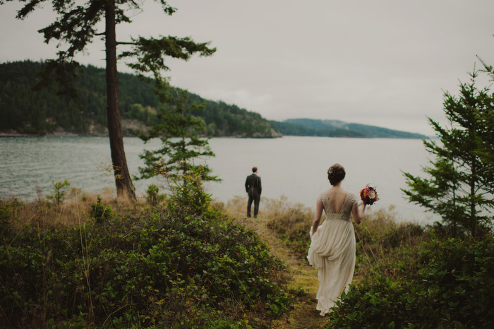 bride walking towards groom