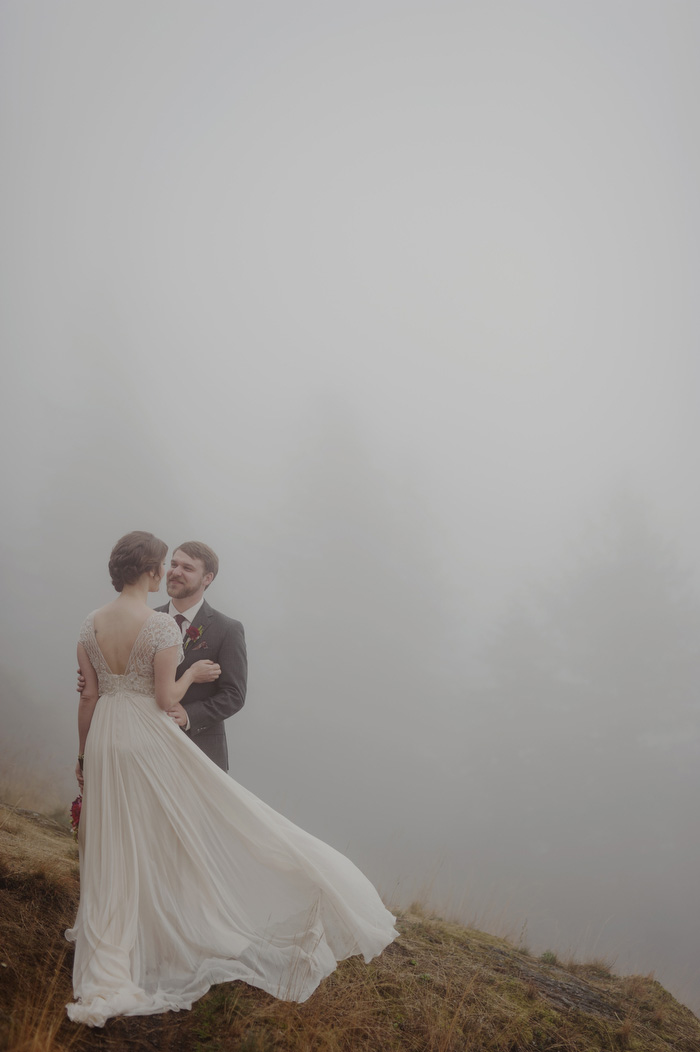 Foggy Orcas Island wedding portrait