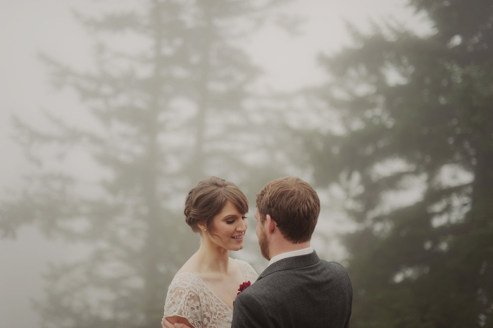 Foggy Orcas Island wedding portrait