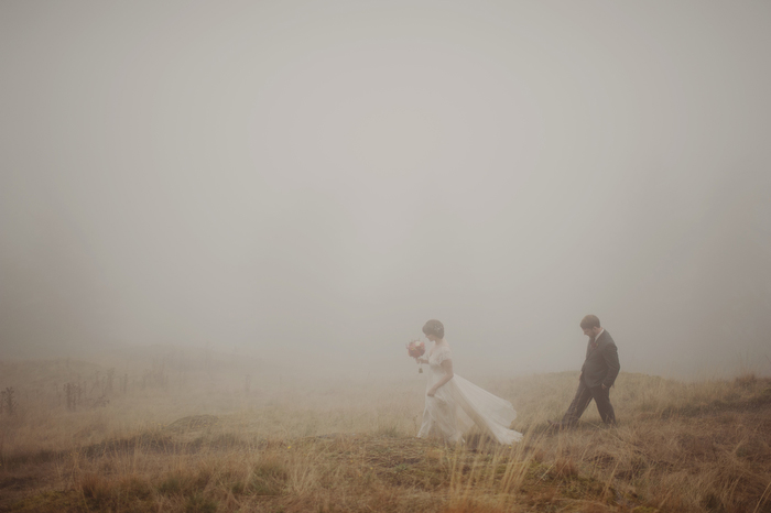 Foggy Orcas Island wedding portrait