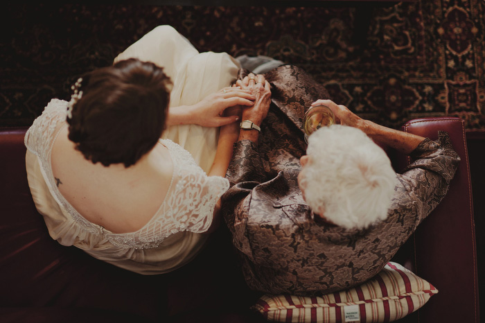 bride sitting with grandmother