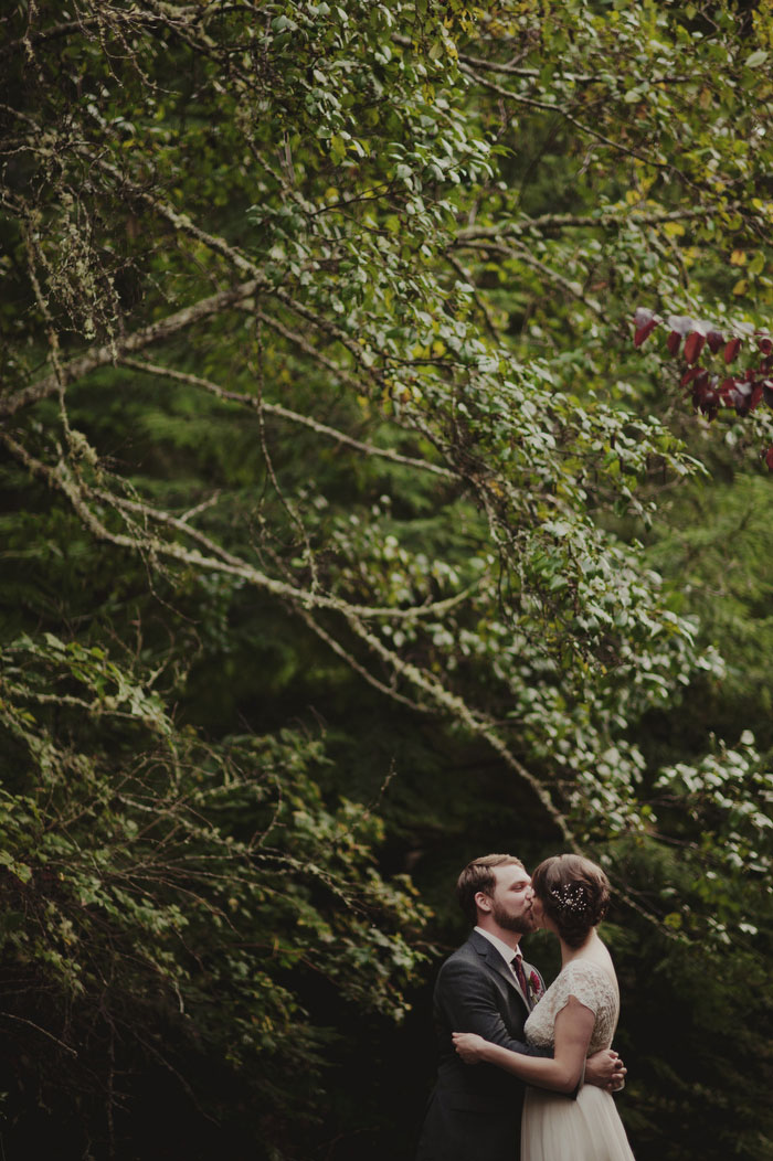 bride and groom kissing