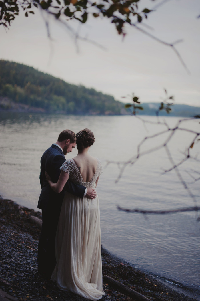 bride and groom portrait by the ocean