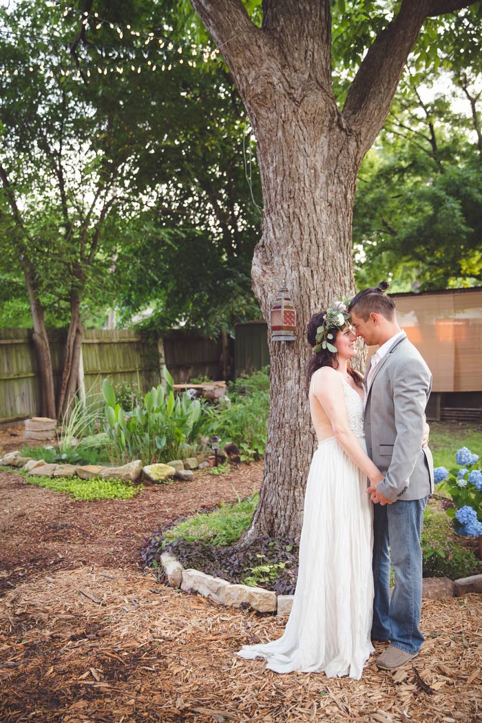 Backyard wedding portrait