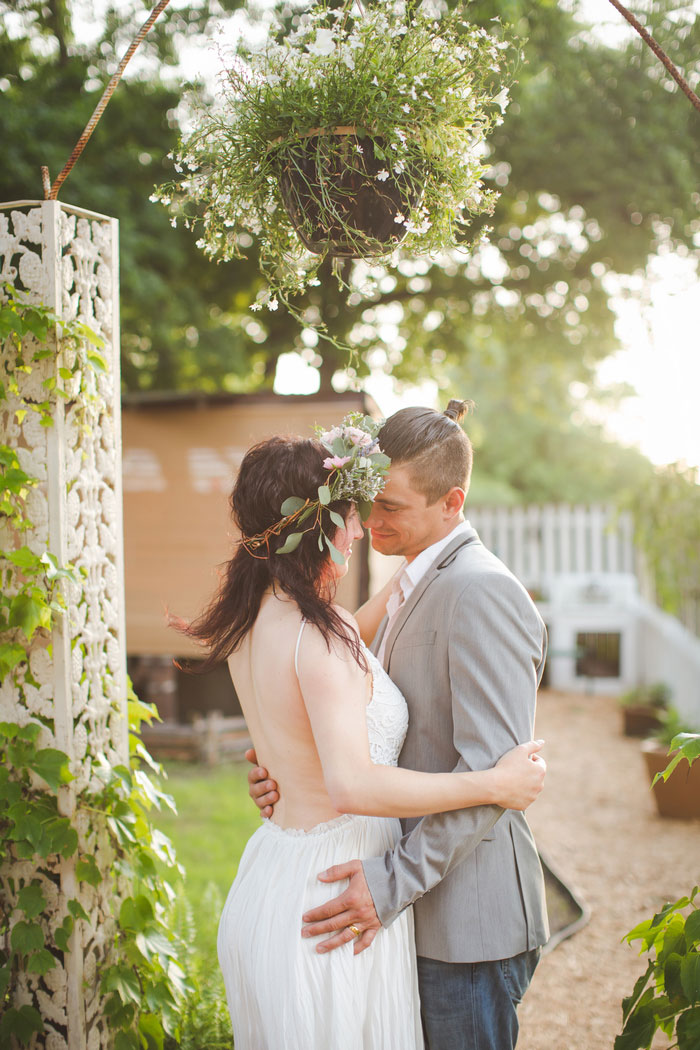 Backyard wedding portrait