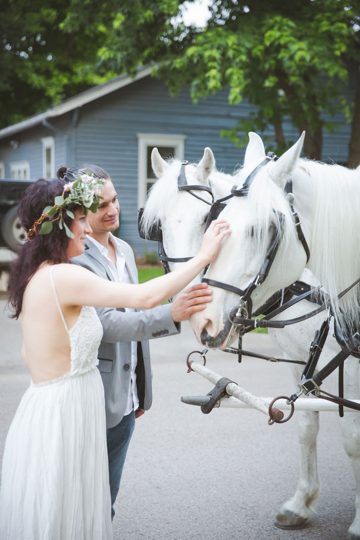 bride petting horse